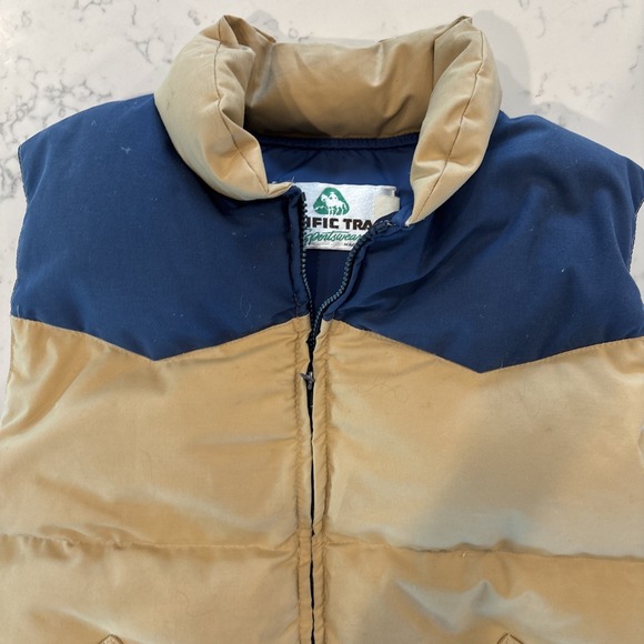 Vintage Pacific Trail  Down Mens Canvas‎ & Down Vest Sz L Beige Navy Made In USA - Picture 2 of 12